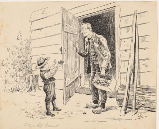 Man with a potato crate at an open door