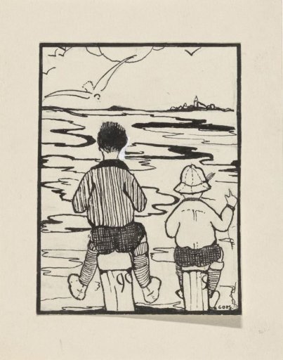 Two boys at a waterfront