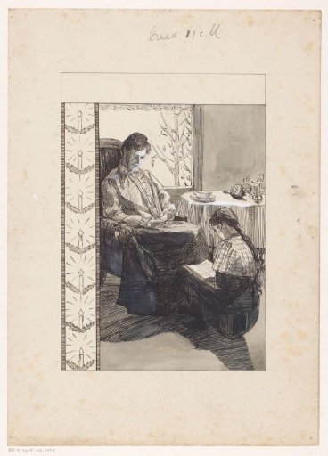 Reading girl with a seated woman