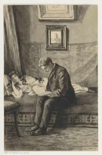 Young man reading to a girl