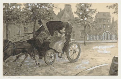 Two women in a horse-drawn carriage