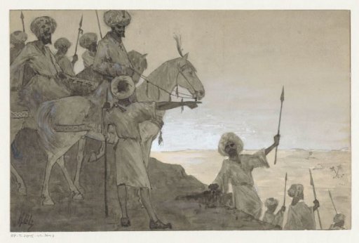 Horsemen in a desert landscape