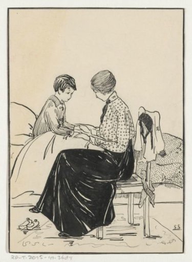 Woman at the bedside of a boy