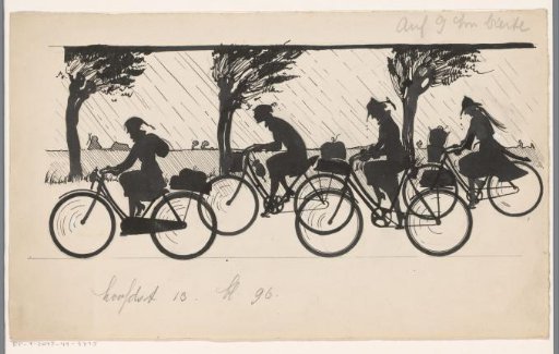 Four Girls Cycling in the Rain