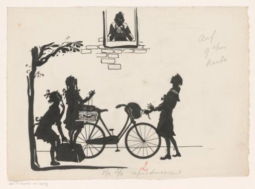Girls Talking with a Girl in a Window Frame