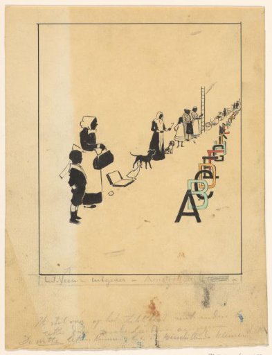 Rows of letters of the alphabet, people, animals and objects