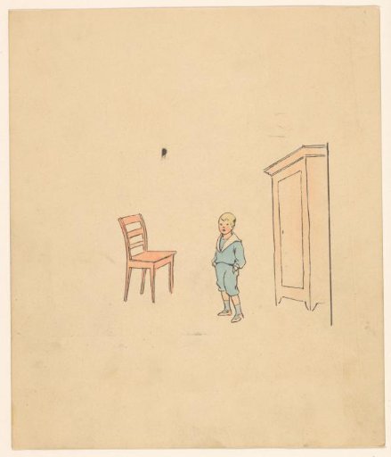 Standing Boy by a Chair and Cabinet