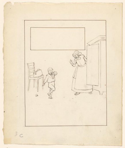 Woman and Crying Boy by a Cabinet