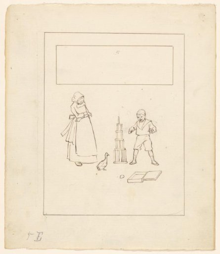 Boy and Goose by a Block Tower