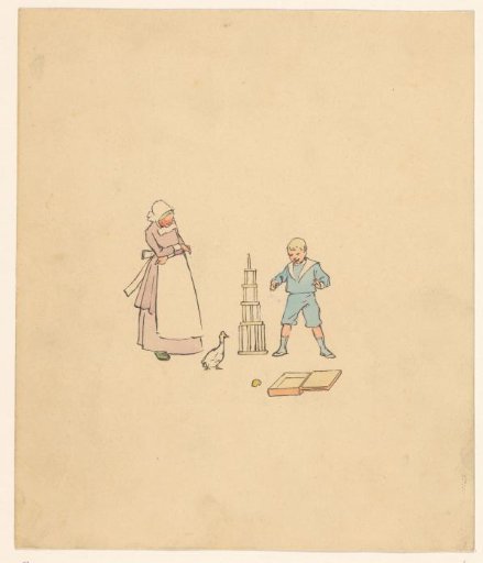 Boy and Goose by a Block Tower