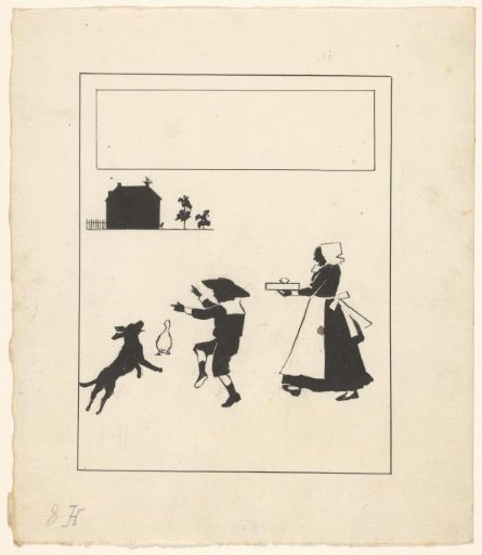 Group of People and Animals Walking Towards a House