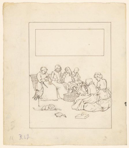 Women and children eating plums