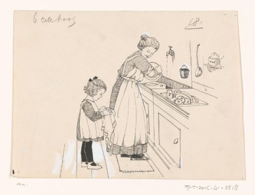 Girl helping mother with the dishes