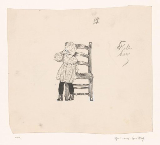Crying girl leaning against a chair