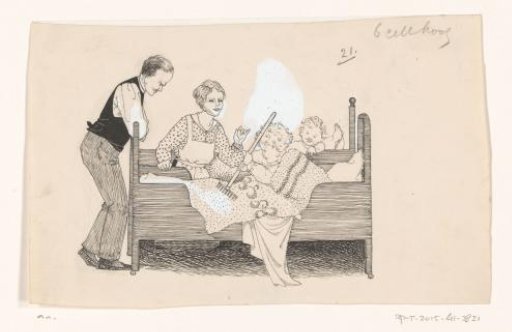 Child with a rake in a bed