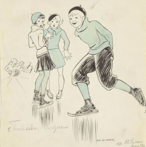 Boy skating past two girls