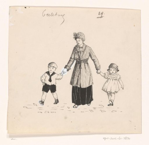 Mother with a boy and girl by the hand