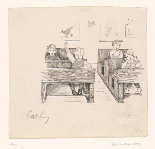 Children in school benches