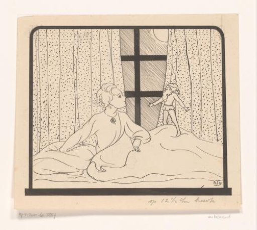 Girl listening to a gnome standing on her bed