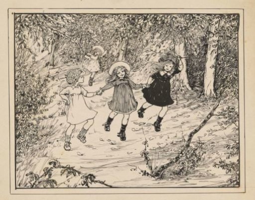 Three running girls in a forest