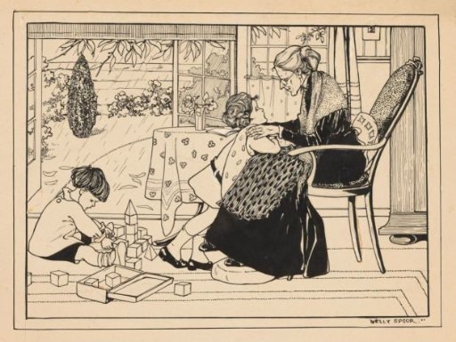 Two Children and an Old Woman in an Interior