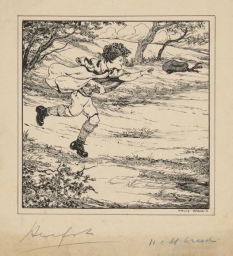 Boy Running After His Hat in a Landscape