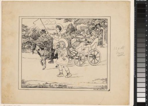Boy driving a puppet carriage on a goat