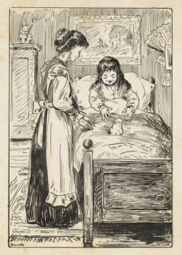 Meisje met konijn op bed