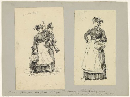Soldier and a woman with a basket and a cask