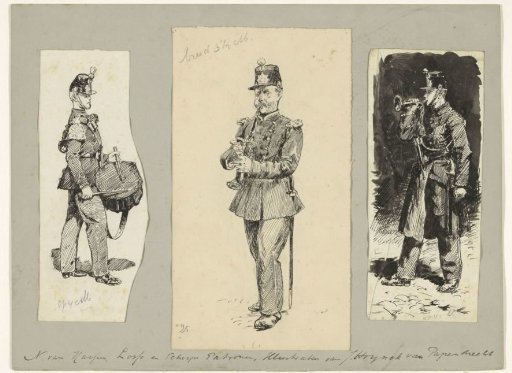 Soldiers with a drum and wind instruments