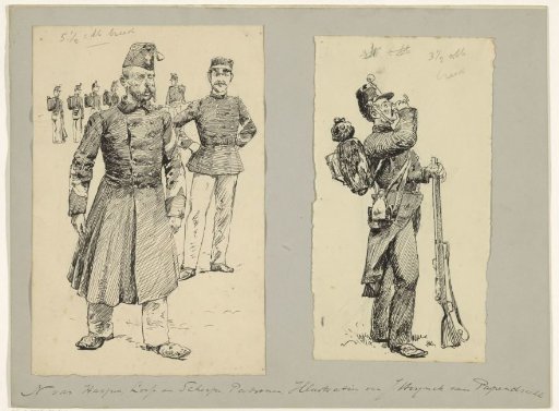 A soldier walking away and a soldier drinking