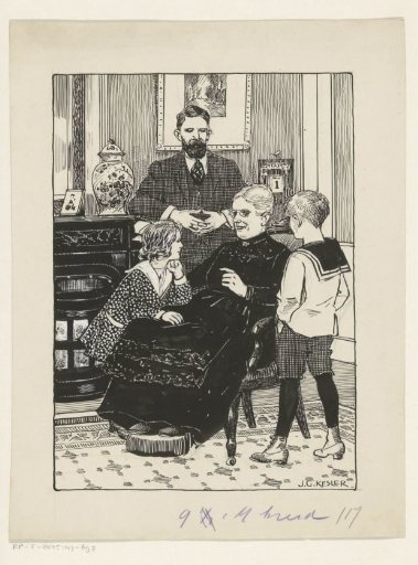 Interior with a man, two children and an old woman
