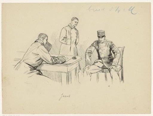 Three men around a table