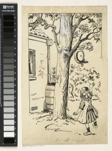 Girl throwing a hat at a tree