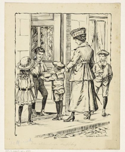 Jopie offering a drum at a doorway