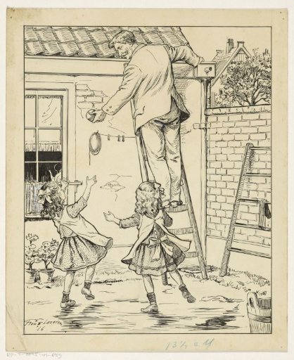 Man taking a ball from a roof