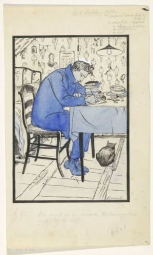 Jan doing homework at a table