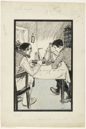 Willem and his father working on a ship model