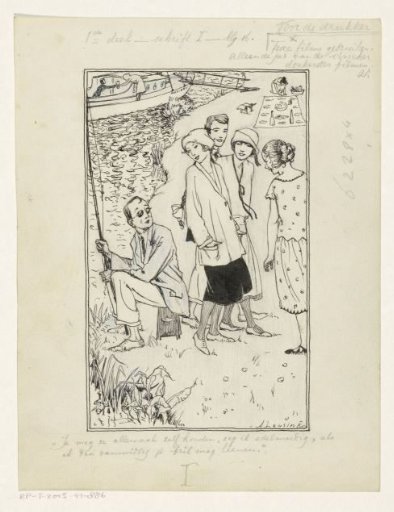 Three girls and a boy speaking with a fisherman