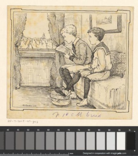 Boy reading aloud on a bench
