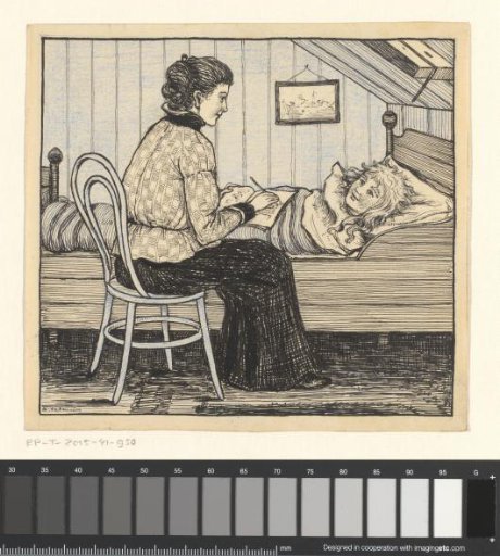 Woman writing at a bed