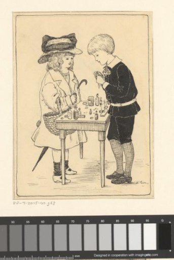 Rie and Jan playing at being apothecaries