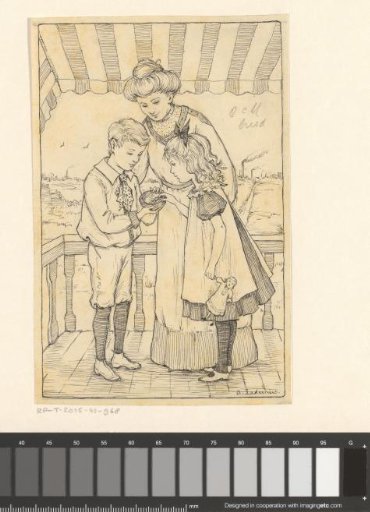 Children and woman on a balcony