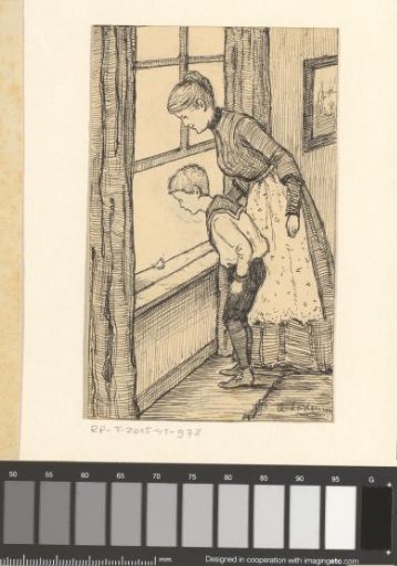 Boy and woman looking at a butterfly