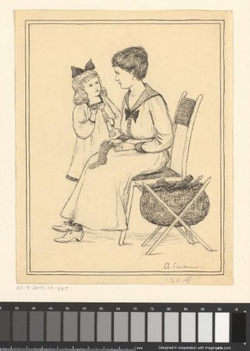 Mother and child by a laundry basket