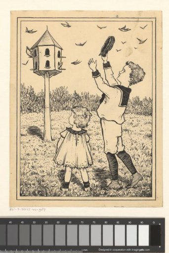 Children by a dovecote