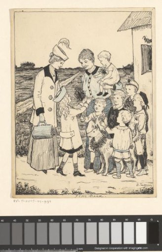 Children offering a woman heather flowers