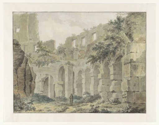 View in the Colosseum with a monk in the foreground