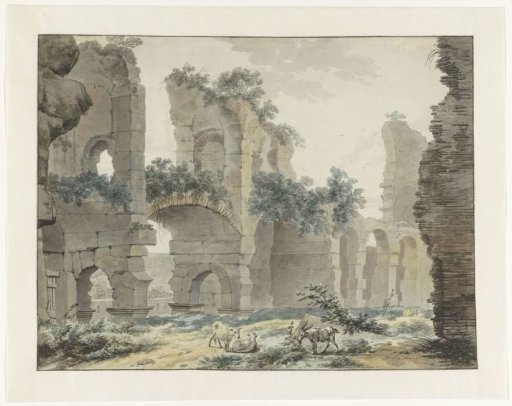 View in the Colosseum with a shepherd and cattle in the foreground