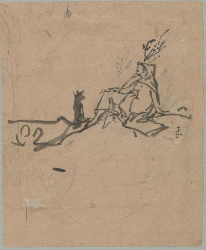 Seated figure with dog by tree (on vase body?)